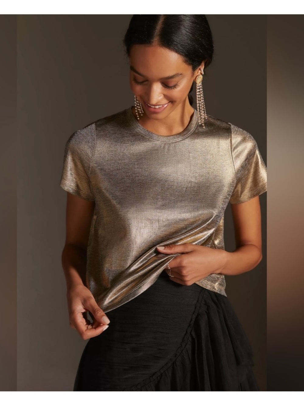 NWT ANTHROPOLOGIE Porridge Shine Glam Gold Tee Size XS